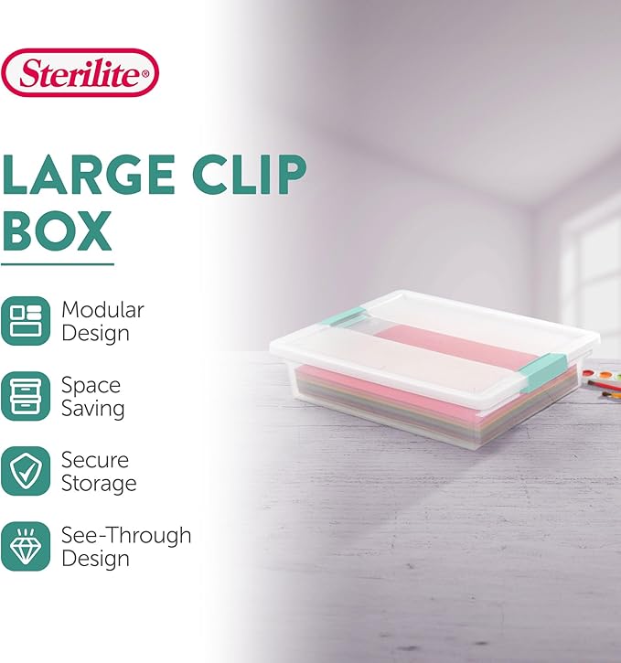Sterilite Clip Box, Stackable Clear Plastic Bins- Large, 6-Pack | Storage Containers with Latching Lids for Writing, Arts or Crafts Supplies - Home, Office, Classroom & Workshop Organization - Image 2