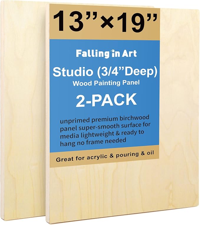 2 Pack 13x19 Unfinished Birch Wood Panels Kit for Painting | Studio 3/4’’ Deep Wood Canvas, Cradle Boards for Acrylic Pouring, Art, Crafts, Epoxy Resin, Laser Engraving Cutting by FallinginArt