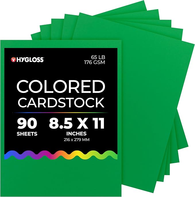 Hygloss Dark Green Bright Colored Cardstock - 8.5x11-Inch, 90 Sheets, 65 lb/ 176 gsm, Fade-Resistant, Acid-Free Color Card Stock Paper by HyglossProductsInc