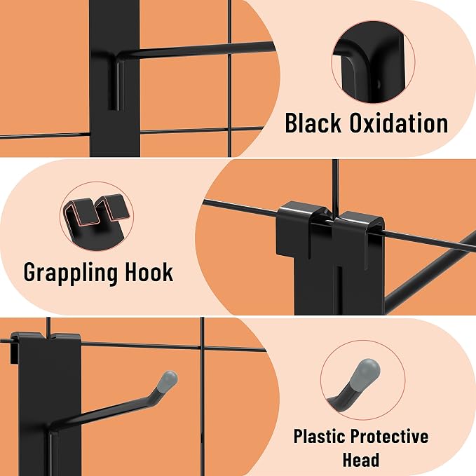 HUHOLE 50 Pack 4 Inch Black Gridwall Hooks Metal Display Hangers | Fits 3 x 3 Inch Wire Grid Panels, 20 lb Capacity Hooks for Retail Store, Craft Fair, Jewelry Rack and Garage Organizer - Image 4