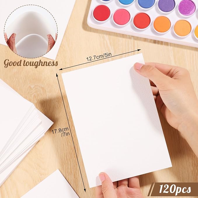 Prudiut Watercolor Paper, 120 Sheets, 5 x 7 in, 140 lb, Cold Press | Cotton paper, 300 GSM, white surface, absorbs paint evenly, resists pilling and warping, for kids, students, artists - Image 2
