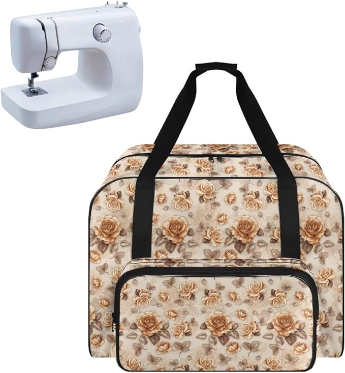 Sewing Machine Dust Bag Portable Travel Tote Bag Large Capacity Sewing Machine Storage Case Universal Versatile Organizer Bag with Handle and Soft Cushion, Retro Rose by Unknown