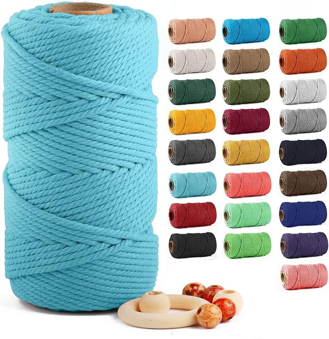 Macrame Cotton Cord 5mm x 109 Yards, ZUEXT 100% Natural Handmade Colorful 4 Strands Twisted Braided Cotton Rope for Wall Hanging Plant Hangers Gift Wrapping Tapestry DIY Crafts(5mmx100m, Light Blue) | 100% Natural Handmade, 4 Strands Twisted Cotton Rop... by ZUEXT