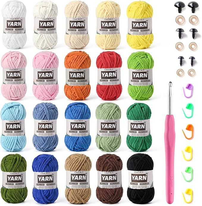 20 Pack Bulky Velvet Chenille Yarn, Baby Yarn for Crocheting Soft Blanket, 2000g(1096yds) Chunky Crochet Yarn, Thick Multicolor Yarn for Crocheting Amigurumi, Crafts, Home Decor A by Unknown