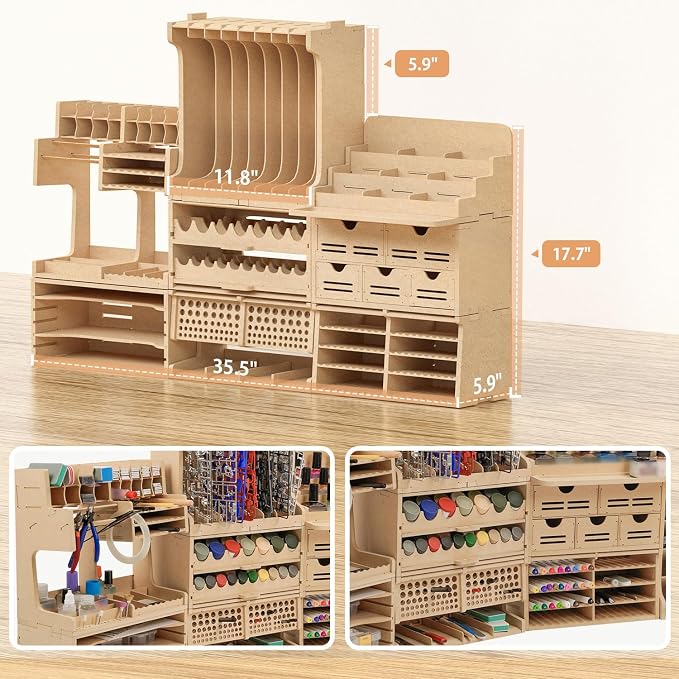 Wooden Model Kit Tool Organizer Storage Rack, Paint Rack Organizer with MDF Material, Brush/Screwdriver Storage, Craft Supplies Storage, Suitable for Tamiya Gundam Model Tools, GK10 - Image 3