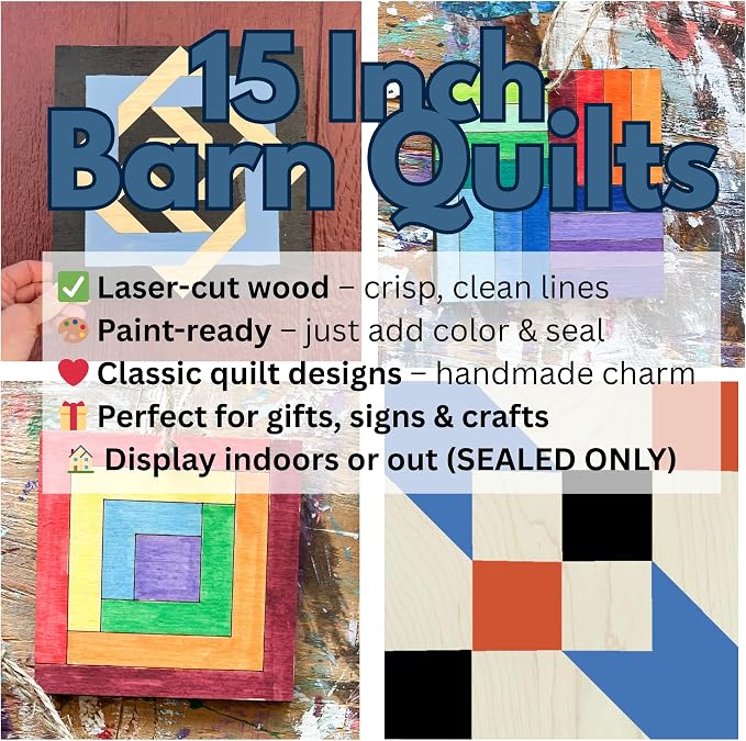Barn Quilt Patterns for Wood | Unfinished Wood Quilt Block Painting Sign | DIY Painting Craft Kit for Adults | Farmhouse Wall Art and Quilting Decor (15 inches, Starburst) - Image 8