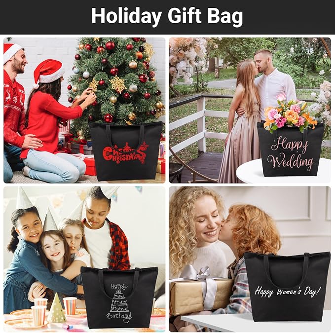 Segarty Canvas Tote, 3 Pack 20x15.7 Black Canvas Shopping Bags for Women, Reusable Natural Cotton Bag Aesthetic with Shoulder Strap, Bulk for DIY, Grocery Shopping, Beach, Travel，Gift - Image 7