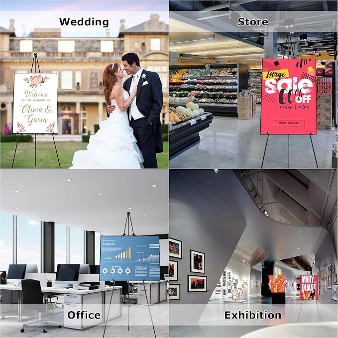 DAJAVE 6 Pack Display Easel Stand 63 Inch Folding Easels for Display, Portable Tripod Display Easel, Black Adjustable Metal Easel for Wedding Sign, Posters, Painting - Image 7