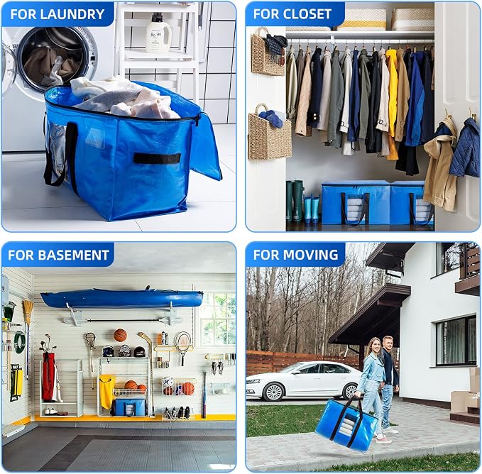 TAILI 4 Pack Blue Extra Large Moving Bags,Storage Bags with Visible Window | 93L Heavy Duty Totes For Storage,Wrap Around Handles,Alternative to Moving Boxes, College Dorm,Perfect for Moving - Image 7