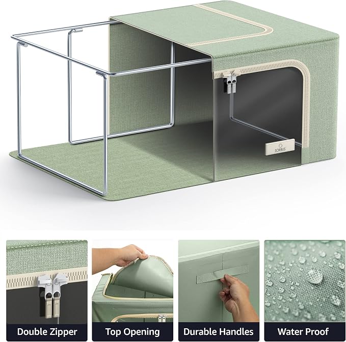 Sorbus Storage Bins with Metal Frame - Stackable & Foldable Clothes Organizer Bags - Oxford Fabric Storage Containers with Large Clear Window & Carry Handles, Bedroom Organization for Bedding & Linen - Image 5
