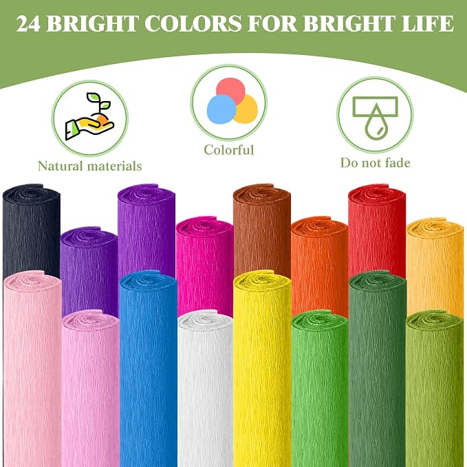 Humyoun 16 Rolls Crepe Paper Streamers 16 x 98 Inch Colorful Crepe Paper Sheets with Floral Stem Wires & Floral Tapes for Flower Making DIY Crafts Birthday Wedding Decoration (Vibrant Color) - Image 3
