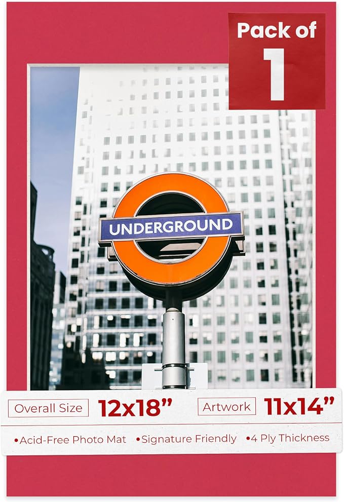 11x14 Mat for 12x18 Frame - Precut Mat Board Acid-Free Deep Red 11x14 Photo Matte Made to Fit a 12x18 Picture Frame, Premium Matboard for Family Photos, Show Kits, Art, Picture Framing, Pack of 1 Mat by PosterPalooza