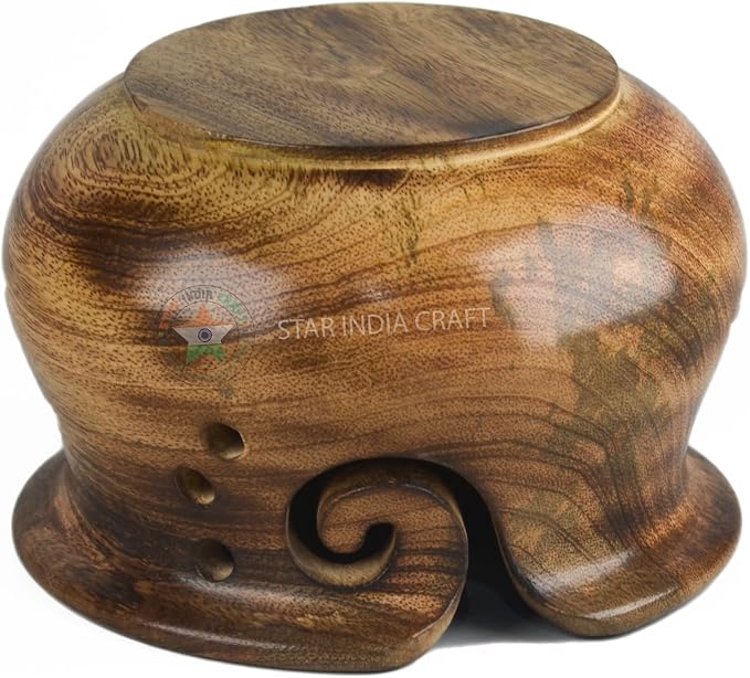 Handmade Rosewood Yarn Storage Bowl for Knitting & Crocheting by STAR INDIA CRAFT | A Perfect Yarn Storage Bowl for Yarn Winder & Crochet Hook Accessories Holder (6 x 4", Light Curvy) - Image 6