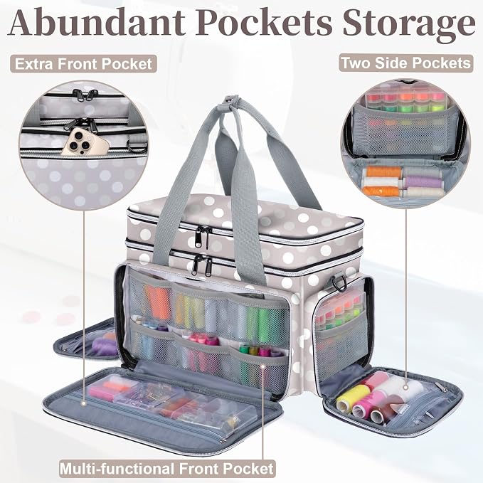 Anitor Sewing Supplies Organizer, Double Layer Sewing Storage Organizer | Two Detachable Dividers, Large Travel Sewing Bag Organizer with Shoulder Strap for Accessories (Bag Only) - Image 6