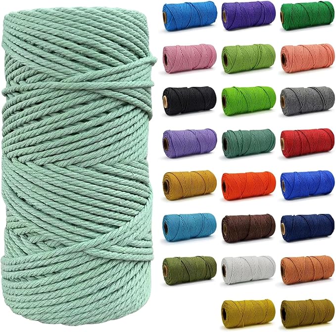Macrame Cord - Natural Unbleached Macrame Rope - 4 Strand Twisted Cotton Rope for Wall Hanging，DIY Craft Making，Plant Hangers，Knotting Decorative Projects (4mm x 220Yards, Bean Paste Green) by FocusoncottonHdviai