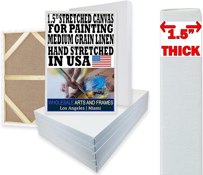 Stretched Linen Canvas for Painting 24x30 2PK 1.5" Linen 14 Oz White Stretched Large Canvas for Painting 24 x 30 Bulk Canvases Value Pack. Blank 30x24 Canvases Universal Triple Primed by WHOLESALEARTSANDFRAMES