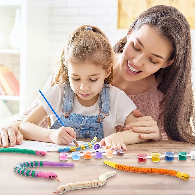 Gejoy 1000 Pieces Wooden Snakes 12 Inch Unfinished Jointed for Arts Crafts | Wiggle Snake Toys to Paint, Flexible Wood Snakes, Blank Wood Animal Models, Halloween Birthday Party Favors Decorations - Image 5