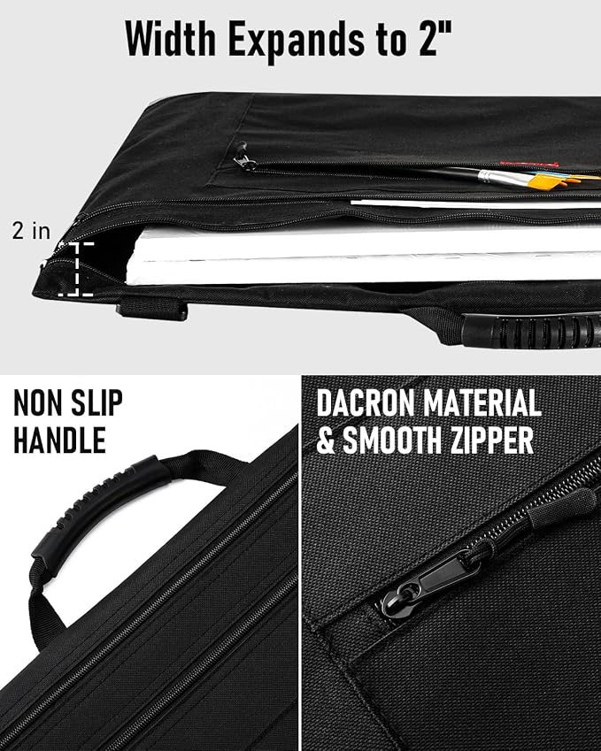 Nicpro Light Weight Art Portfolio Bag, 23" x 31" Art Canvas Portfolio Case | with Detachable Shoulder Strap, Leather Corners, Carrying Storage Case for Artwork, Poster, Sketching, and Drawing, Black - Image 4