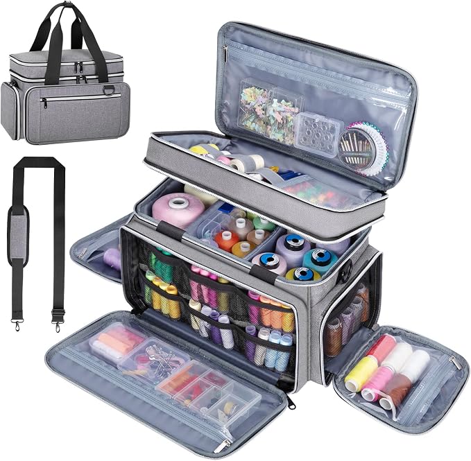 Anitor Sewing Supplies Organizer, Double Layer Sewing Storage Organizer | Two Detachable Dividers, Large Travel Sewing Bag Organizer with Shoulder Strap for Accessories (Bag Only) by Anitor