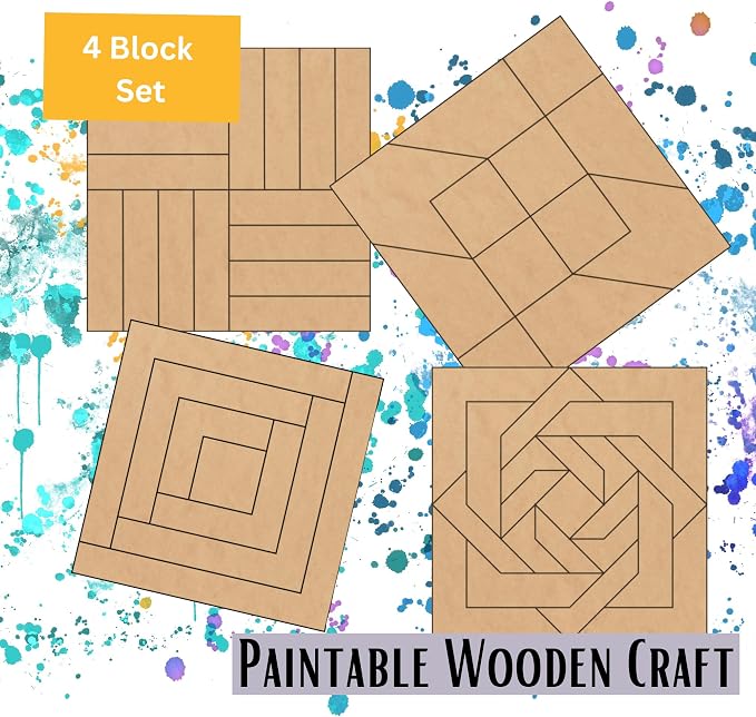 Set of 4 Coasters Small Barn Quilt Kit DIY Pattern Unfinished Wood Quilting Block Sign Paintable Art for Adults and Kids (Log Cabin, Road to Oklahoma, Slip Knot, Rail Fence) - Image 4