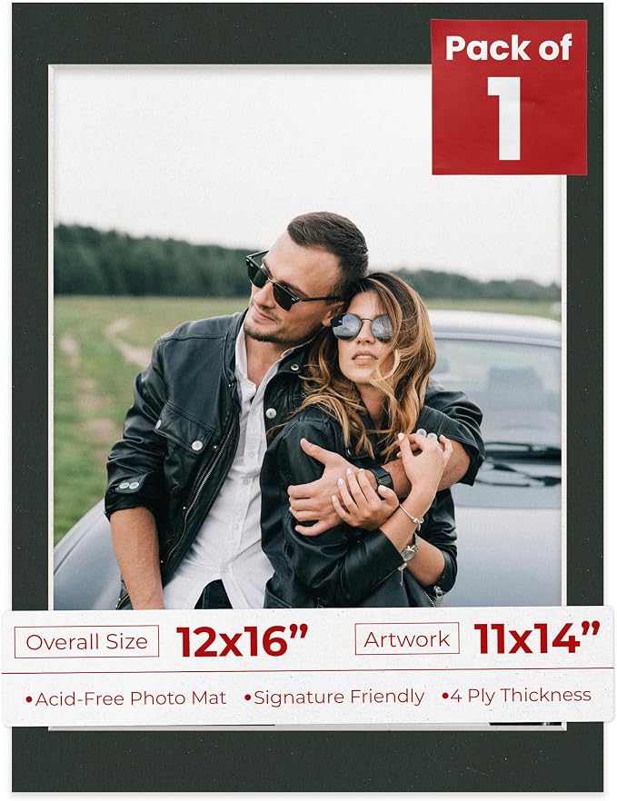 11x14 Mat for 12x16 Frame - Precut Mat Board Acid-Free Show Kit with Backing Board, and Clear Bags Textured Black 11x14 Photo Matte For a 12x16 Picture Frame Matboard for Framing, Pack of 1 Mat by PosterPalooza