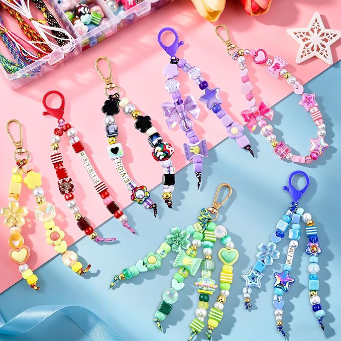 TOHONGADON 1227 PCS Beaded Keychain Making Kit for Women,DIY Bag Charm Kits | With Assorted Acrylic Star Heart Flower Letter Beads, Manual, Cords,Colorful Bead Keychain Kit, Great for Gift Party,Activity - Image 4