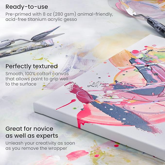 ARTEZA Square Stretched Canvas for Painting, 10 x 10 in, Pack of 8, Pre-Primed White Canvases for Acrylic, Oil, Gouache, Tempera, and Pouring Art - Image 3
