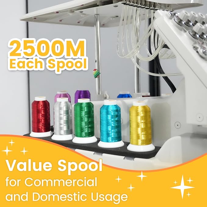 New brothread Metallic Embroidery Machine Thread - Light Silver M-020 | Single Huge Spool, 2500M (2735Y) Each, for Commercial and Domestic Embroidery Machines - Image 6