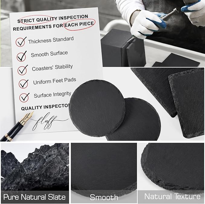 90PCS Square Slate, Cork, Wood Drink Coasters for Laser Engraving | 4 Inch Natural Blank Black Stone, Pine Wood, Cork, 30PCS Each, Engravable Material for Beginners, Gifts, Wedding, Crafts, DIY - Image 6