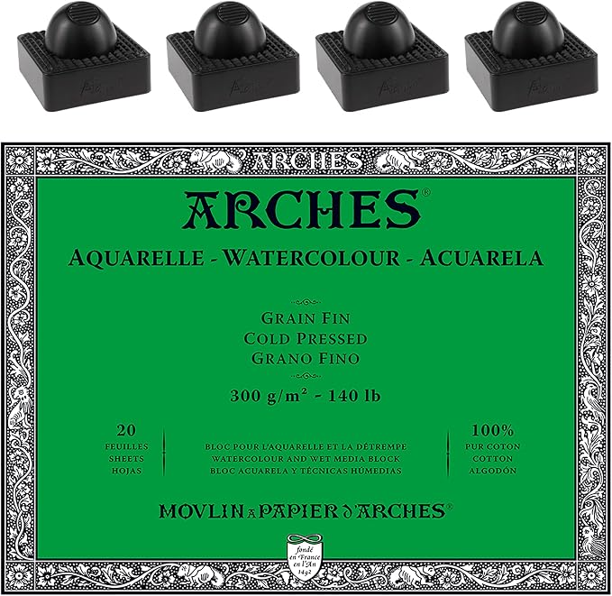 Arches Watercolor Paper Block - Cold Press 140lb - 10x14 - with 4-Pack Upsyde Angle Lifts - Image 6