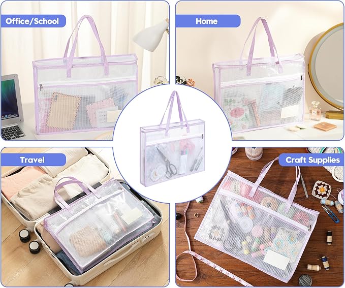 Qozary 8 Pcs Sew Project Bags for Quilting-A3 Sewing Craft Organizer Storage with Full-Zip & Handle, Needlepoint Project Bag for Embroidery, Knitting, Stitching, Cross Stitch and Crochet, Artworks - Image 6