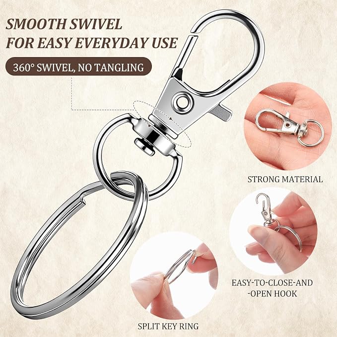 Liliaafar 1000 Pcs Keychain Kit:Lobster Claw Clasp with Ring,Silver,Classic | Keychain Making Supplies, 500 Swivel Hooks and 500 Key Ring, Bulk Lobster Claw Clasps, Key Chain DIY Making Crafts Supplies - Image 2