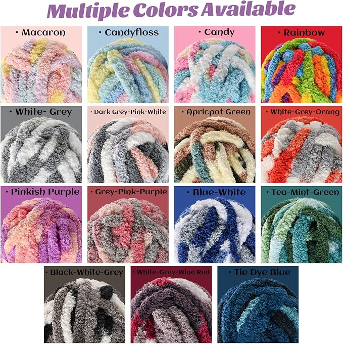Chunky Jumbo Chenille Yarn Multicolor 10 Pack | 2000g/240yds Super Bulky Baby Soft Yarn for Hand Knitting Fluffy Chunky Knit Throw Blanket Yarn - Image 6