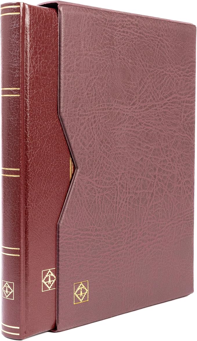 LIGHTHOUSE – “PREMIUM” Bonded Leather Cover Stockbook for Stamps - 32 Black Cardstock A4 Pages with Clear Strips and Double Linen Hinges - Slipcase Included - Red by Leuchtturm