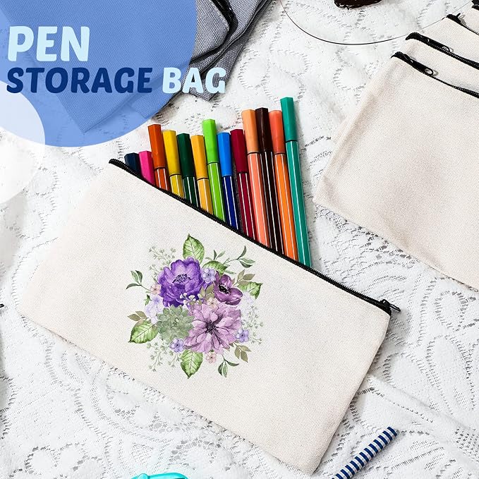 Colarr 99 Pcs Blank Canvas Zipper Pouch Bulk, Multipurpose Makeup Bags Pencil Pouch Cosmetic Case Travel Toiletry Bag with Zipper for DIY Craft, Embroidery, Sublimation, Purses, Stationery, 8.3" x 5" - Image 5