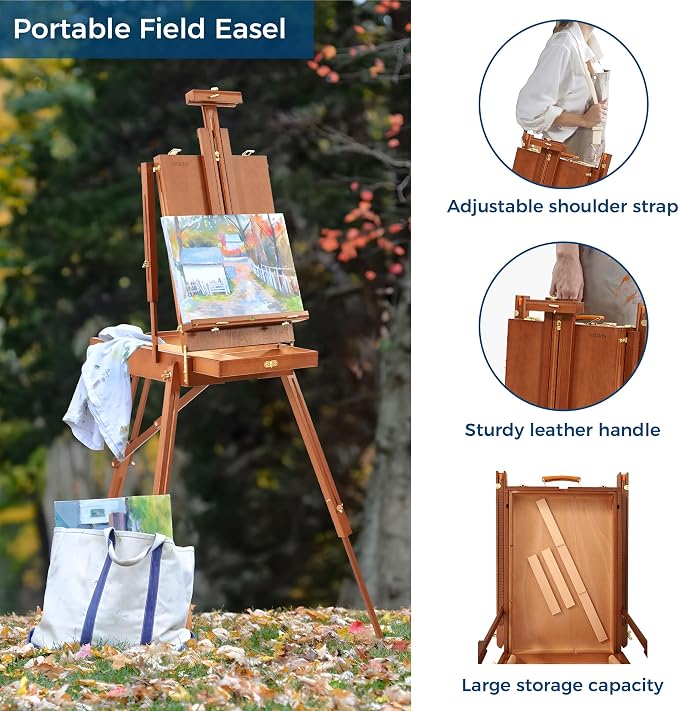 VISWIN French Easel for Painting with Palette, Shoulder Strap & Storage, Adjustable Beech Wood Travel Art Easel Stand, Portable Sketchebox Plein-Air Easel for Adults, Artists, Table Top & Floor Use - Image 3