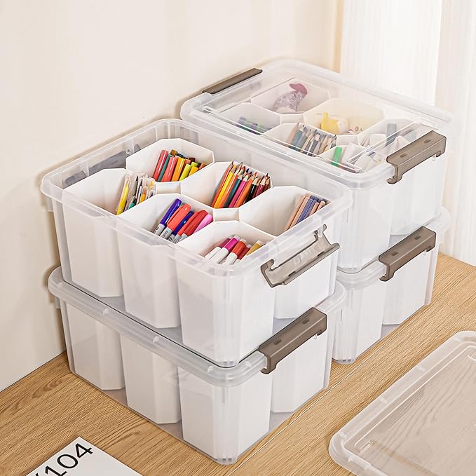 Citylife 17 QT Plastic Storage Bins Clear Storage Box with Lids Multipurpose Stackable Storage Containers for Organizing Tool, Craft, Crayon, 4 Packs - Image 3