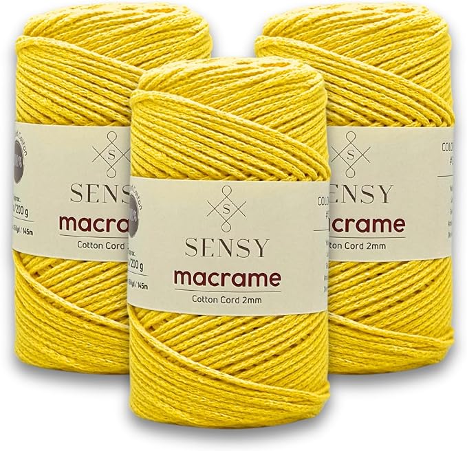 S Sensy 2mm Cotton-Recycled Cotton Macrame #3 Light Cord 3 Pack Yellow 159y by SSENSY