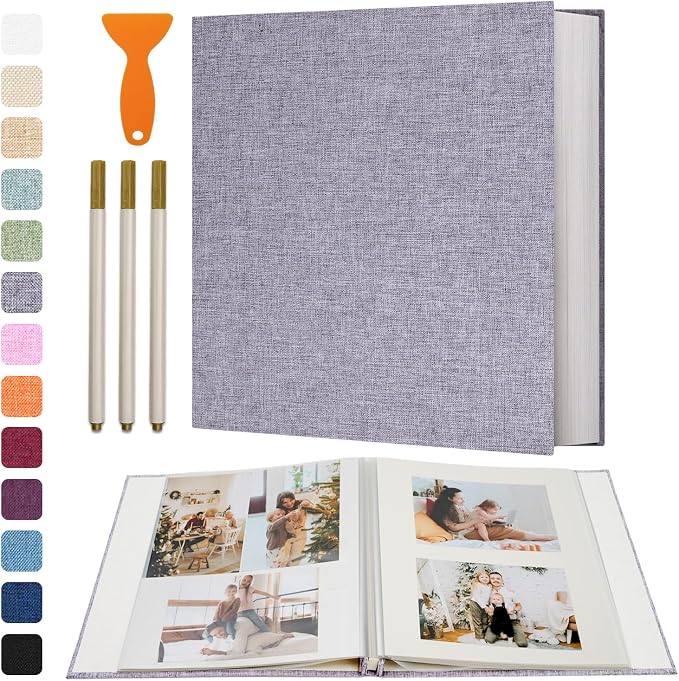 Vienrose Photo Album Self Adhesive 4x6 5x7 3x5 8x10 Scrapbook Album DIY Scrap Book with Metallic Pen 120 Pages Grey | Large Scrapbook Album, 60 Sheets, 3x5 4x6 5x7 8x10 Photos, Metallic Pen, DIY Memory Book, Family Memories, Baby Photos by Vienrose