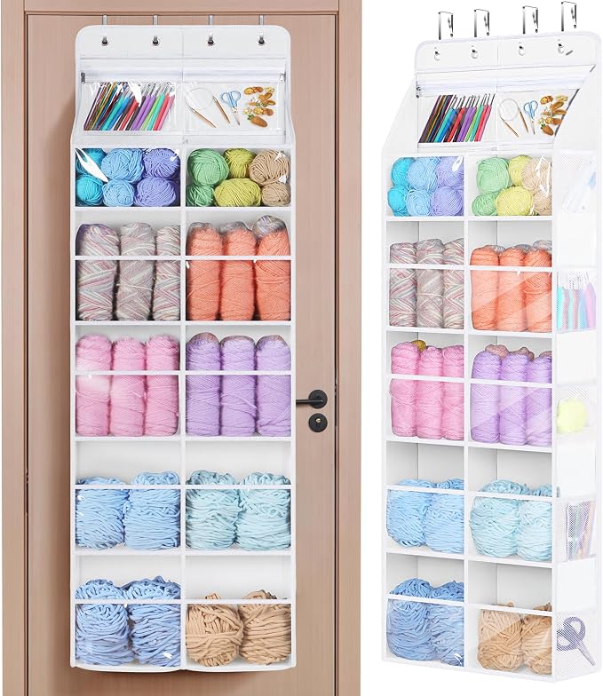 Univivi 6 Tiers Yarn Storage Organizer, Large Crochet Organizer, White | High Load-Bearing Capacity, 12 Deep Clear Pockets, Easy Assembly, Crochet Storage for Crochet Hooks, Knitting Needles by Univivi