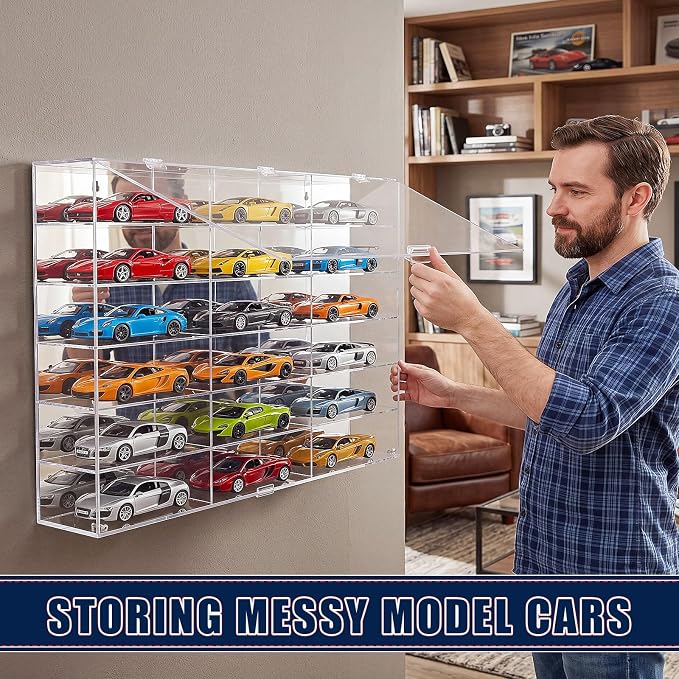 Clear Acrylic Toy Car Display Case 1: 24 Scale Diecast Toys Display Box Wall Mounted Shelf for Storage Toy Car Mini Model Race (18 Grids) - Image 3