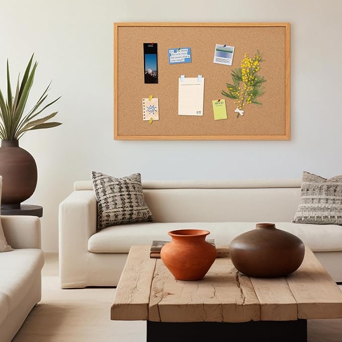 Cork Board Bulletin Board 30 x 42, Oak Framed 4x3 Corkboard | Hanging Office Board for Wall Decor, Large Wall Mounted Notice Pin Board with 15 Push Pins, Ideal for School, Home & Office - Image 2
