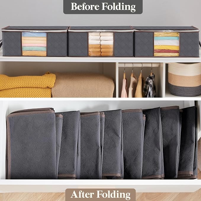 Lifewit 3 Pack 35L Clothes Storage Bins with Lids, Foldable Blanket Storage Bags with Zippers, Clear Window and Reinforced Handles, Closet and Organization for Clothing, Sweater, Comforter, Bedding - Image 5