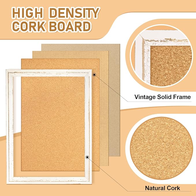 DOLLAR BOSS White Cork Board, 30" X 20" Rustic Framed Bulletin Board | Decorative Pin Board, Wall Hanging, For Office & Home Decor Memo Display, With Pins - Image 3