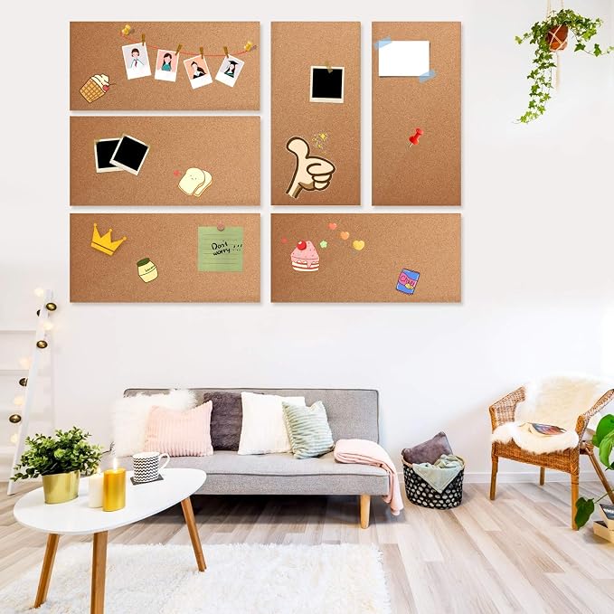 Cork Bulletin Board 17"x8" - 1/2" Thick Cork Board Tiles Frameless Cork Tiles, Self-Adhesive Corkboards Wall Decor with a Box Bonus Pushpins (6pack) for Office, School and Home - Image 7