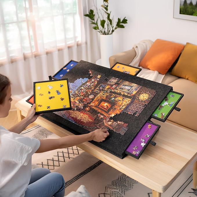 Lavievert 1500 Piece Tilting Puzzle Board with 6 Color Drawers - Dark Gray | 2-in-1 Designed Stand & Cover, Lightweight & Portable, Felt Mat Plateau Storage Jigsaw Table with Non-Slip Surface for Adults - Image 7
