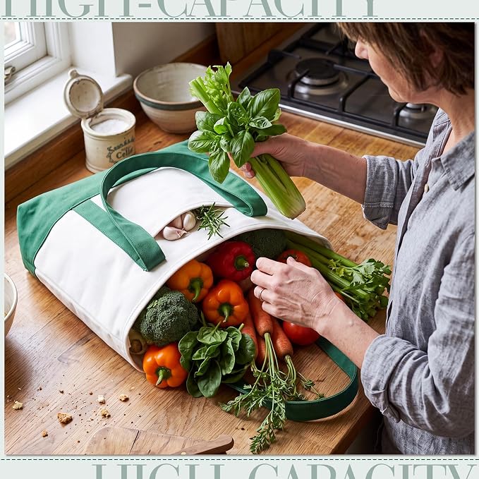 Reginary 1 Piece Women Canvas Tote Bag 18 Inch Reusable DIY Bag,Green - Image 7