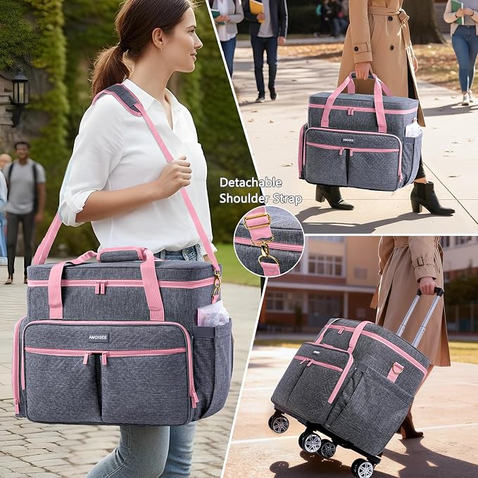 AMOIGEE Rolling Tote Bag with Wheels and Handle, Sewing Machine Case, Craft Organizer Tote for Scrapbooking Storage, Teacher Rolling Bag, Craft Supply Storage, Art Bag, Rolling Cart for Teachers - Image 6
