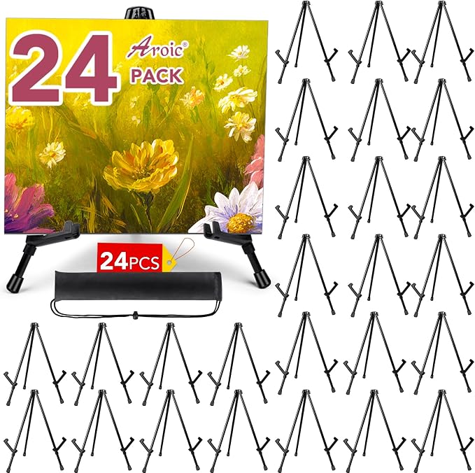 AROIC 24 Pack 14''Tabletop Easels, Black Steel Table Top Easels for Display | Adjustable Portable Table Top Easel for Paintings, Signs, Posters,Frame Pictures(with 24 Bags) by AROIC