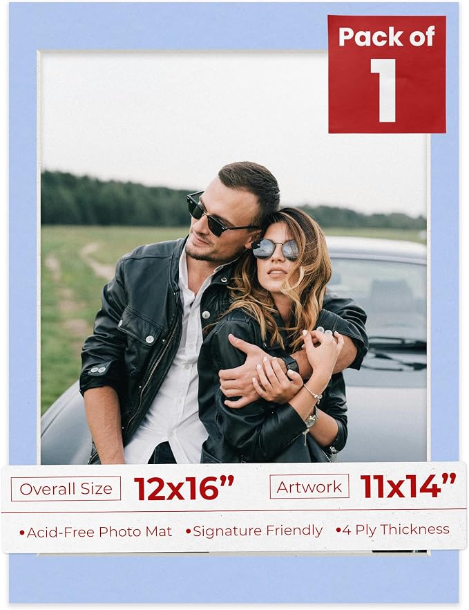 11x14 Mat for 12x16 Frame - Precut Mat Board Acid-Free Show Kit with Backing Board, and Clear Bags Baby Blue 11x14 Photo Matte Made to Fit a 12x16 Picture Frame Matboard for Framing, Pack of 1 Mat by PosterPalooza